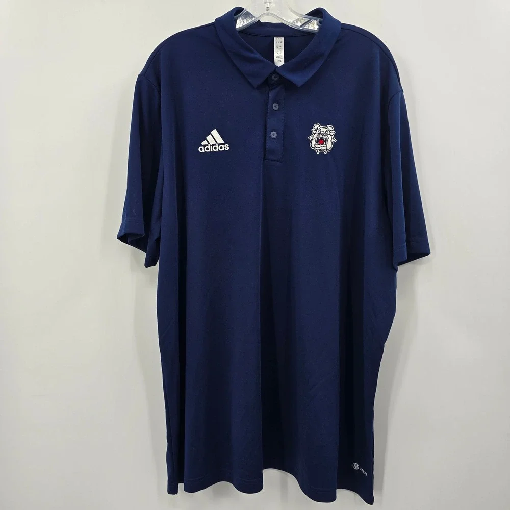 Adidas Polo Mens 2XL Bulldog Logo Polo Shirt Navy Blue Short Sleeve‎